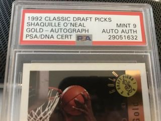 1992 Classic Draft Picks Shaquille O’Neal Auto Rookie Gold Ink RC /8500 PSA 9 3