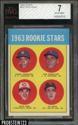 1963 Topps 537 Pete Rose Cincinnati Reds Rc Rookie Bvg 7 " Iconic Card "