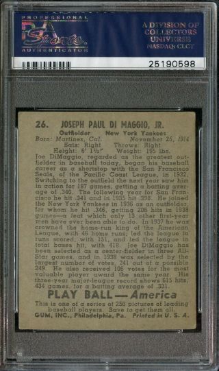 1939 Play Ball 26 Joe DiMaggio York Yankees PlayBall PSA 4 