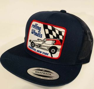 Custom Hand - Sewn - In Vintage Dirt Racing Patch Snapback Trucker Hat Rolling Wheel