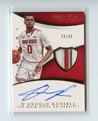 D’angelo Russell Rc 2015 - 16 Panini Immaculate Auto Autograph Patch Sp 58/99 Osu