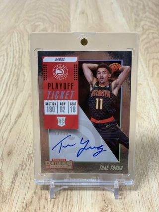 2018 - 19 Contenders Trae Young Rookie Playoff Ticket Auto 11/35 Jersey Number [ds