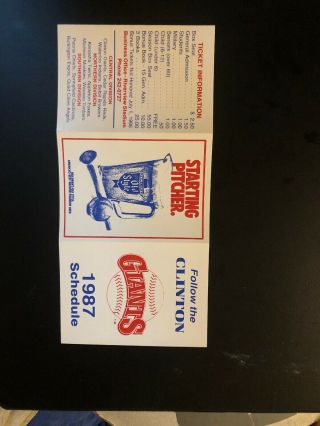 1987 Clinton Giants Minor League Baseball Pocket Schedule