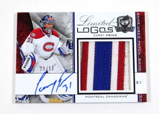 2008 - 09 Ud The Cup Carey Price Limited Logos On Card Auto 3 Color Patch /50