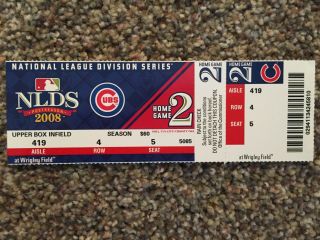 2008 Nlds Chicago Cubs Dodgers Gm 2 Full Ticket Stub Wrigley Field