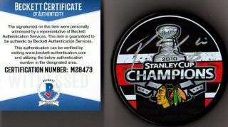Beckett - Bas Patrick Sharp Autographed - Signed 2010 Stanley Cup Champions Puck 473