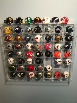 Pocket Pro Football Helmets Lot; Nfl And Ncaa With Display Cases