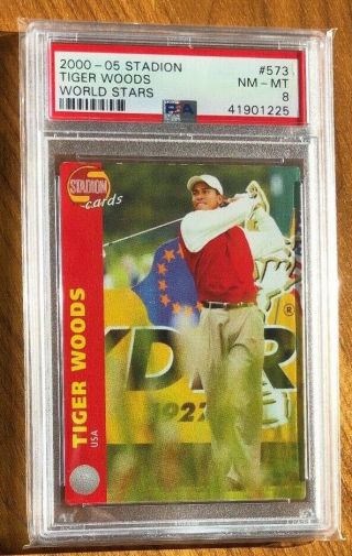 2000 Czech Stadion Tiger Woods Rc 573 Rare Golf Sp Rookie Card Graded Psa 8