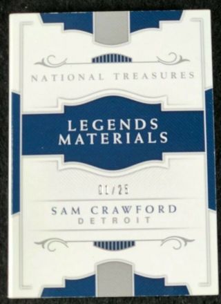 2018 National Treasures Sam Crawford Legends Materials 1/25 Detroit Tigers