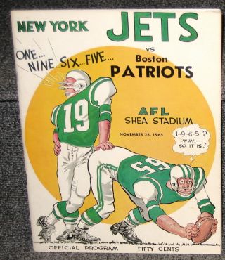 Nov 28 1965 York Jets Vs Boston Patriots Program Joe Namath Rookie Season