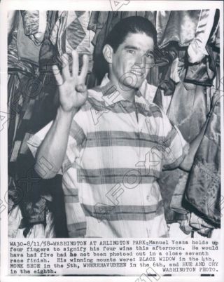 1958 Arlington Park Hof Jockey Manuel Ycaza Wins Four In Day Press Photo