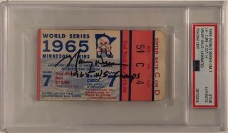 Maury Wills Signed 1965 Game 7 World Series Ticket " 65 Ws Champs " Dodgers Psa