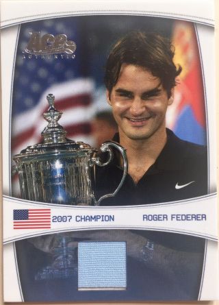 2008 Ace Authentic Roger Federer 55/59 Us Open Champion Game Jersey Gs1