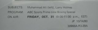 MUHAMMAD ALI vs LARRY HOLMES 7 X 9 B & W Glossy ABC Promo Photo dated 10/14/80 3