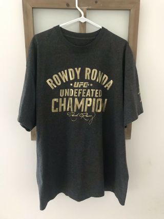 Mens Ufc T Shirt Rowdy Ronda Undefeated Champ Xl Grey Shirt Gold Lettering