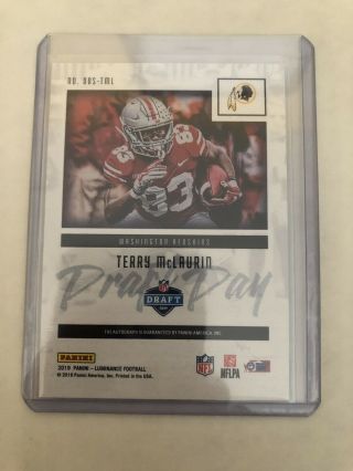 2019 Panini Luminance Terry McLaurin Draft Day Ink Rookie Auto Silver On Card 2