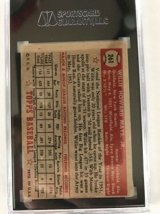 1952 Topps 261 Willie Mays Giants SGC 2 GD - Sharp image - HOT CARD 3