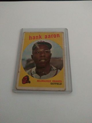 1959 Topps Hank Aaron Milwaukee Braves 380 Baseball Card.  Card Has Creases