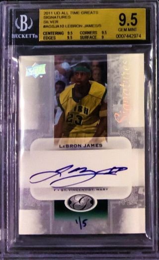Lebron James 2011 Ud All Time Greats Signatures Silver Sp 1/5 Auto 9.  5/10 Bgs
