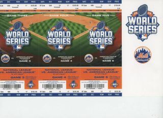 2015 York Mets World Series Ticket Stub Strip Games 3 - 5 Kc Royals