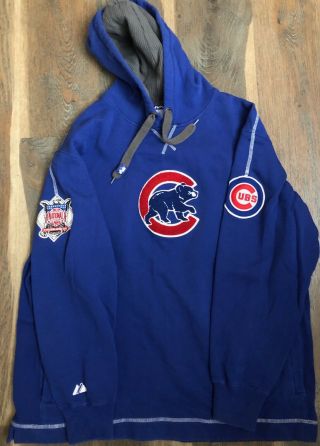 Majestic Chicago Cubs Rough Cut Seams Waffle Inside Hoodie Jacket Men 