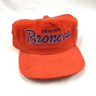 Vintage Denver Broncos Corduroy Hat Cap One Size Adjustable Orange Nfl Football