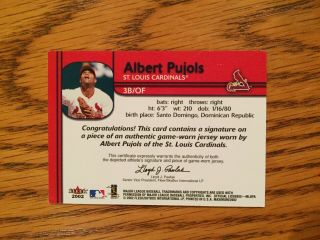 Albert Pujols - 2002 Fleer Maximum auto autograph jersey 53/100 - Cardinals 2