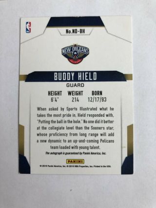 Buddy Hield 2016 - 17 Next Day Auto Rookie Card Panini Sacramento Orleans 8