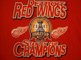 Nhl Detroit Red Wings 2002 Stanley Cup Champions Hockey Fan Red T Shirt L