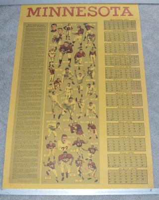1971 - 72 University Of Minnesota Golden Gopher Football Poster Gopher Greats