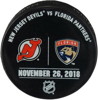 Florida Panthers Game - Issued Warm - Up Puck Vs Devils On 11/26/18 - Fantics
