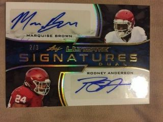 Marquise Brown & Rodney Anderson 2019 Leaf Ultimate Dual Auto 2/3 Rc Autograph