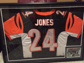 Framed Adam Jones Autographed Signed Cincinnati Bengals Jersey Game Gloves
