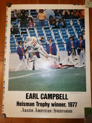 Vtg University Of Texas Earl Campbell Heisman Trophy Winner 1977 Poster 25x19