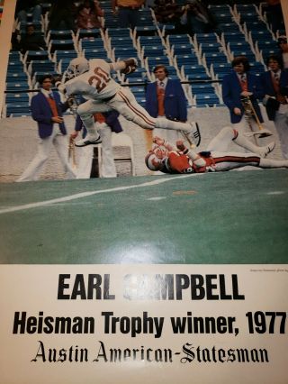 Vtg University of Texas Earl Campbell Heisman Trophy Winner 1977 Poster 25x19 4