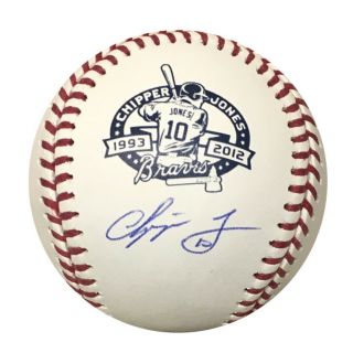 Chipper Jones Atlanta Braves Autographed Retirement Logo Baseball Jsa,  Case