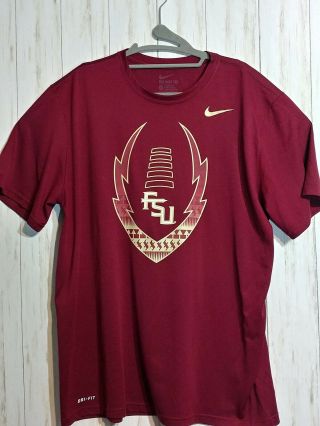 Nike Dri Fit Mens Fsu Florida State Seminoles Garnet Gold T - Shirt Size Xl $euc$