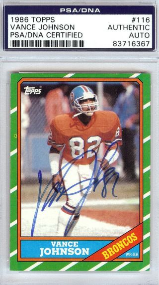 Vance Johnson Autographed Signed 1986 Topps Rookie Card Broncos Psa 83716367