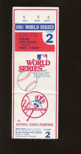 1981 World Series Ticket Stub Los Angeles Dodgers At York Yankees Game 2
