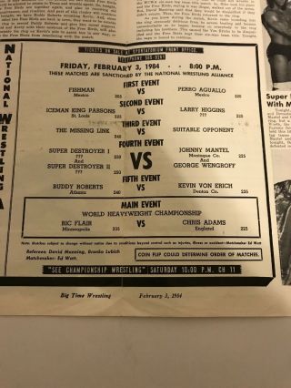world class championship wrestling Program 2/3/84 Ric Flair Chris Adams Cover 5