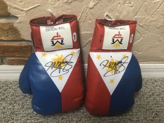 Manny Pacquiao Signed Auto Philippine Flag Boxing Gloves Psa Mayweather