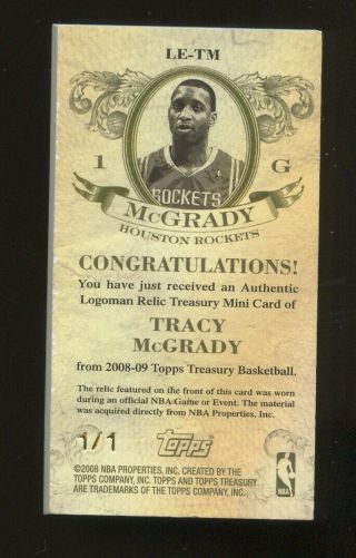 2008 - 09 Topps Treasury Mini Tracy McGrady Rockets GU NBA Logoman Patch 1/1 2