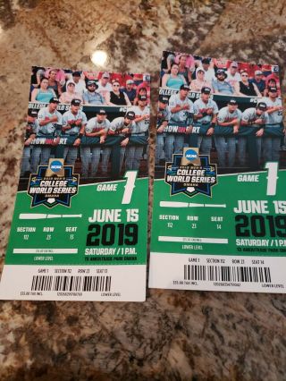 4 2019 College World Series Ticket Stubs Game 1 Michigan vs Texas Tech 2
