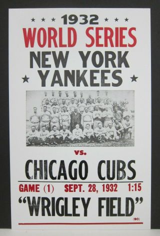 1932 World Series Ny Yankees V.  Chicago Cubs Vtg 80s/90s Silkscreen Poster 14x22