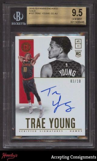 2018 - 19 Encased Scripted Gold Trae Young Autograph Auto 03/10 Bgs 9.  5 Rc Hawks