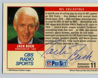 Jack Buck Autographed 1989 Nfl Pro Set Football Card