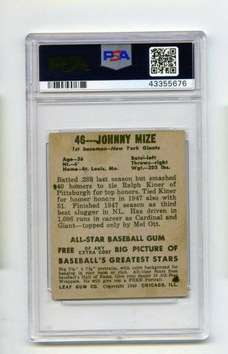 1948 Leaf Johnny Mize 46 York Giants Baseball Card PSA GOOD 2 2