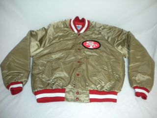 Vtg 80 - 90s Sf 49ers Satin Jacket Gold Big Logos Pro Team Edition Usa Chalkline