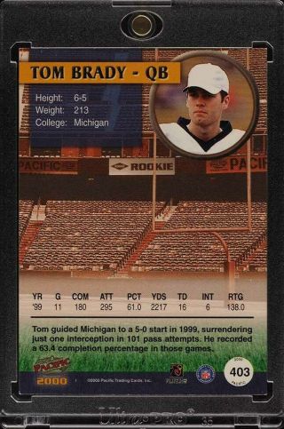 2000 Pacific Football Tom Brady ROOKIE RC 403 (PWCC) 2