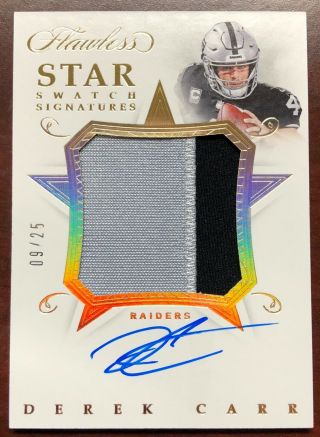 2018 Panini Flawless Derek Carr On Card Jersey Patch Autograph Auto Gold 09/25